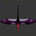 Fantasy Pterosaur 3D Model with Purple Pink Black Wings and Red Claws on Gray Background