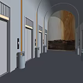 Modern Elevator Corridor Design With Stainless Steel Doors And Recessed Lighting 3d model