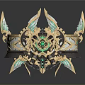 Ornate Steampunk Ring With Gold Gears Green Gemstones And Decorative Spikes
