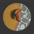 Pink Red Dinosaur with Red Crest Standing on Yellow Surface Near Blue Textured Ground