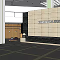 HONNYAR Front Desk Reception Area With Stone Wall Black Countertop And Sofa Seating