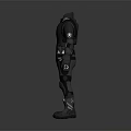 Tactical Character In Dark Uniform With Body Armor And Utility Belt