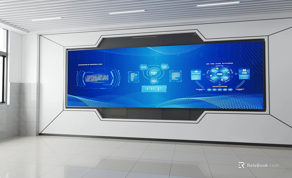 Large Blue Digital Display With Tech Control Interface And Data Visualization 3d model 