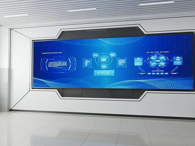 Large Blue Digital Display With Tech Control Interface And Data Visualization 3d model