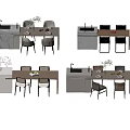 Modern Dining Table Set With Chairs Cabinets And Decorative Plants 3d model