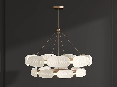 Modern White Chandelier With Brass Frame And Circular Glass Lampshades 3d model