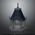 Classic Octagonal Stone Pavilion With Blue Roof Decorative Spire And Ornate Columns