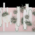 Floral Display Design With Pink Background White Curved Strips And Circular Elements 3d model