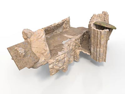 Ancient Historical Building Ruins With Stone Structure Broken Walls And Columns 3d model