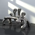 Modern Metallic Single Chair With Sculptural Curved Legs And Shiny Surface