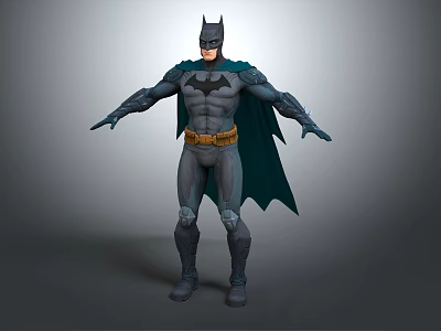 Batman 3D Character Model With Gray Costume Black Cape And Yellow Belt 3d model