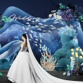 Elegant Ocean Theme Wedding Scene With Bridal Gown And Marine Decorations