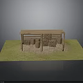 Rustic Wooden Shelter Structure With Barrels And Support Posts On Grass