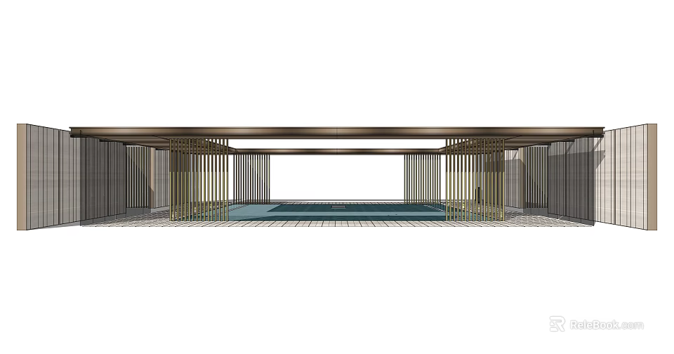 Modern Feature Wall With Golden Lattice Design And Reflective Pool In Open Space 3d model 
