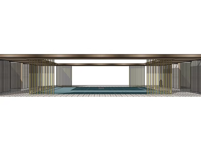 Modern Feature Wall With Golden Lattice Design And Reflective Pool In Open Space 3d model