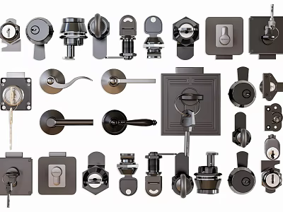 Assorted Hardware Tools Display With Different Types Of Door Locks Handles And Fittings 3d model