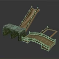 Landscape Components Featuring Wooden Stairs Stone Bridge And Stone Pedestals