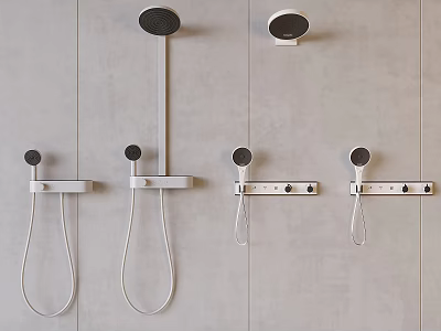 Modern Wall Mounted Shower Systems With Handheld And Overhead Heads White Finish 3d model