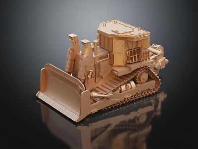 Functional Bulldozer Tracked Metal Model With Detailed Cabin And Front Blade 3d model