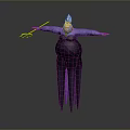 Animated Purple Character With White Hair Yellow Weapon And Dark Dress Purple Hem Outstretched Arms