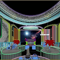 Futuristic KTV Room With High Tech DJ Equipment And Neon Lights