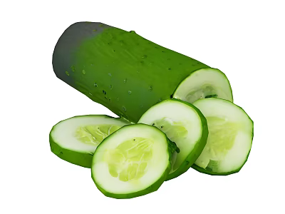 Organic Fresh Green Cucumber Whole And Sliced Pieces For Healthy Eating 3d model