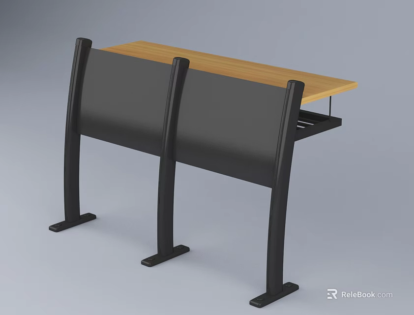 Public Chair With Black Frame Wooden Seat And Modern Design For Public Spaces 3d model 