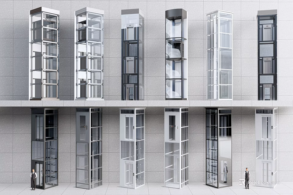 Modern Architectural Elevator Designs Featuring Glass And Metal Exteriors For Commercial Buildings 3d model 