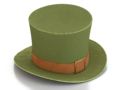 Classic Green Round Top Hat with Brown Band and Square Buckle Detail 3d model