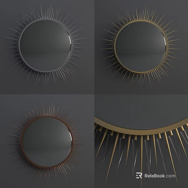 Round Mirrors With Spiked Frame Designs In Gold Brown Black Colors 3d model 
