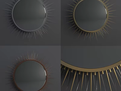 Round Mirrors With Spiked Frame Designs In Gold Brown Black Colors 3d model