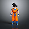 Game Movie Character in Orange Combat Outfit with Black Spiky Hair Blue Belt and Boots