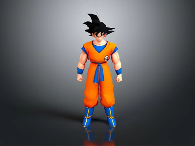Game Movie Character in Orange Combat Outfit with Black Spiky Hair Blue Belt and Boots 3d model