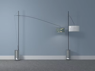 Modern Floor Lamps Featuring Curved Square Shade And Straight Cylindrical Lampshade In Light Blue Wall 3d model