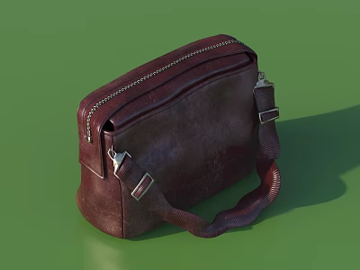 Dark Brown Leather Bag with Zipper Closure Hand Strap and Shoulder Strap 3d model