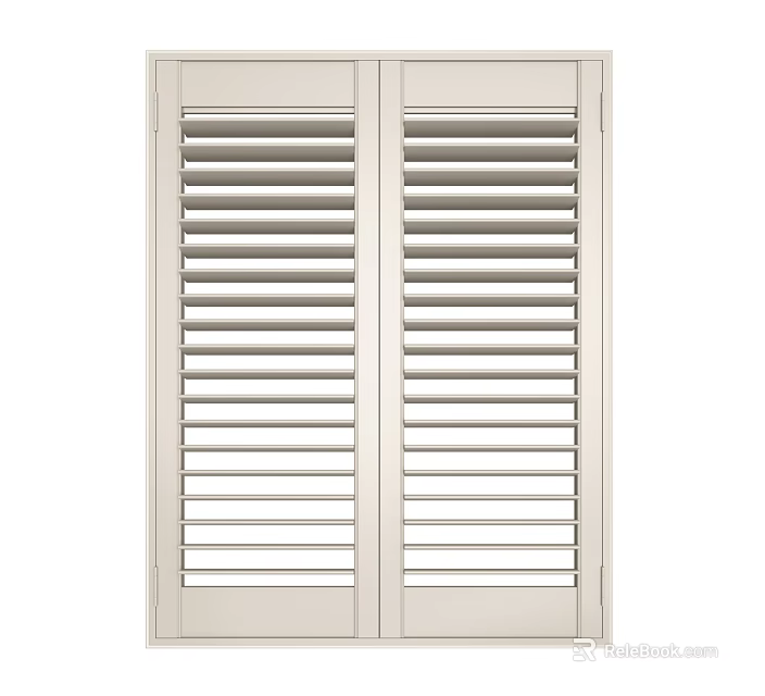 White Window Shutters With Slatted Design And Double Panel For Modern Home 3d model 