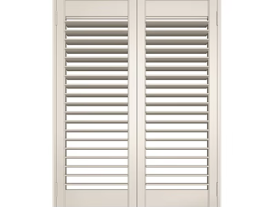White Window Shutters With Slatted Design And Double Panel For Modern Home 3d model