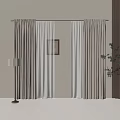 Beige And White Window Curtains With Sheer Panels Floor Lamp Picture Frame And Plant