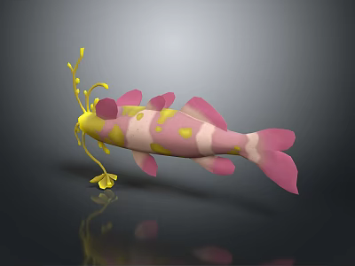 Vibrant Pink And White Koi Fish With Yellow Spots And Decorative Tendrils 3d model