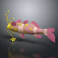 Vibrant Pink And White Koi Fish With Yellow Spots And Decorative Tendrils