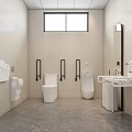 Public Restroom With Modern Tiled Walls Handrails Toilet Urinal And Sink