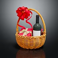 Elegant Wicker Basket With Red Wine Bottle Gift Box And Red Bow Decoration