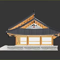 Traditional Architecture With Gray Tile Roof Curved Eaves Yellow Wooden Walls And Stone Steps