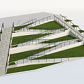 Stepped Park Landscape With Multi Level Green Lawns And Black Railings