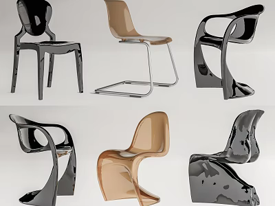 Modern Stylish Leisure Chairs With Curved Design Black Brown Tones And Metal Frames 3d model