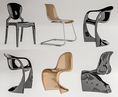 Modern Stylish Leisure Chairs With Curved Design Black Brown Tones And Metal Frames 3d model
