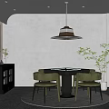 Hotel Mahjong Room Modern Interior With Round Table Green Chairs Pendant Light And Plants