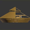 Orange 3D Model of Boat like Structure With Wheels and Wooden Texture Frame
