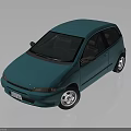 Turquoise Small Hatchback Car With Black Windows White Wheels And Dark Background Reflection 3d model