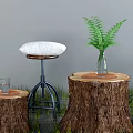 Wooden Tree Stumps Decor With Grass Fern Plant And Stool Glass Book Candle